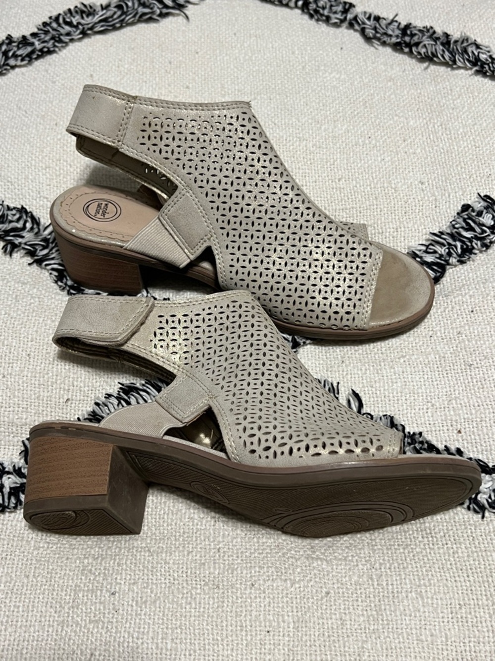 Girls Size 2 Wonder Nation Glittery Taupe Perforated Slingback Sandals